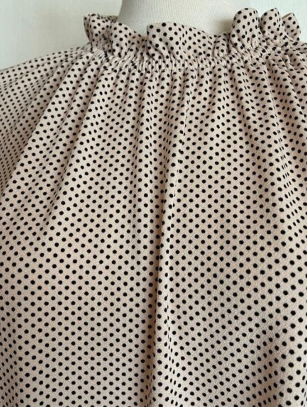 Adrianna Papell Polka Dot High-Neck Blouse in Nude & Black – Size M